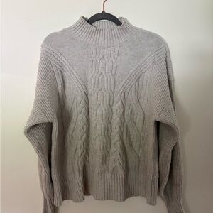 Vera Wang Chunky Cable Knit Mock Neck Sweater - Light Gray